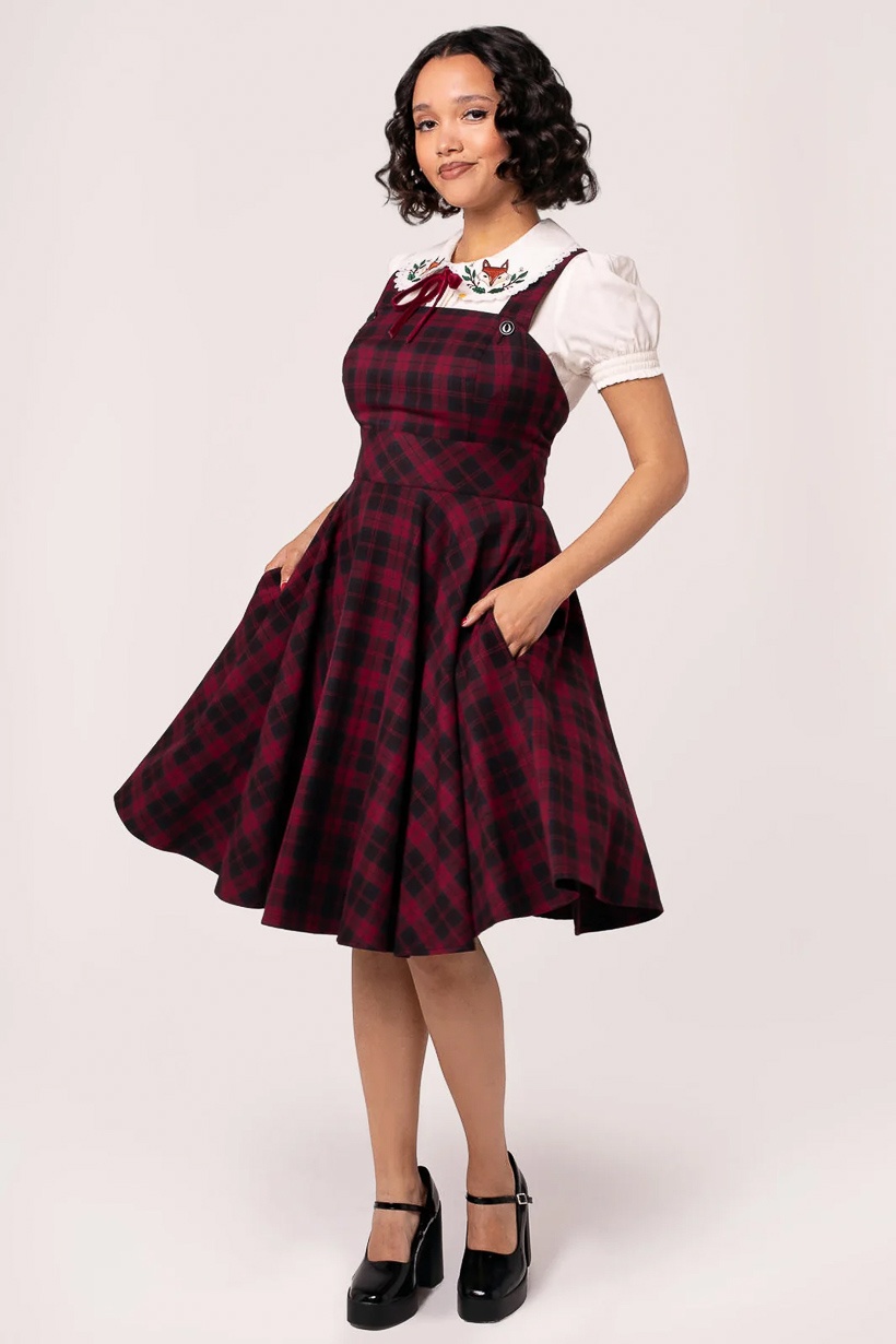 Hell Bunny | Pinafore jurk Carmina, rood zwarte tartan Hell Bunny | Pinafore jurk Carmina, rood zwarte tartan