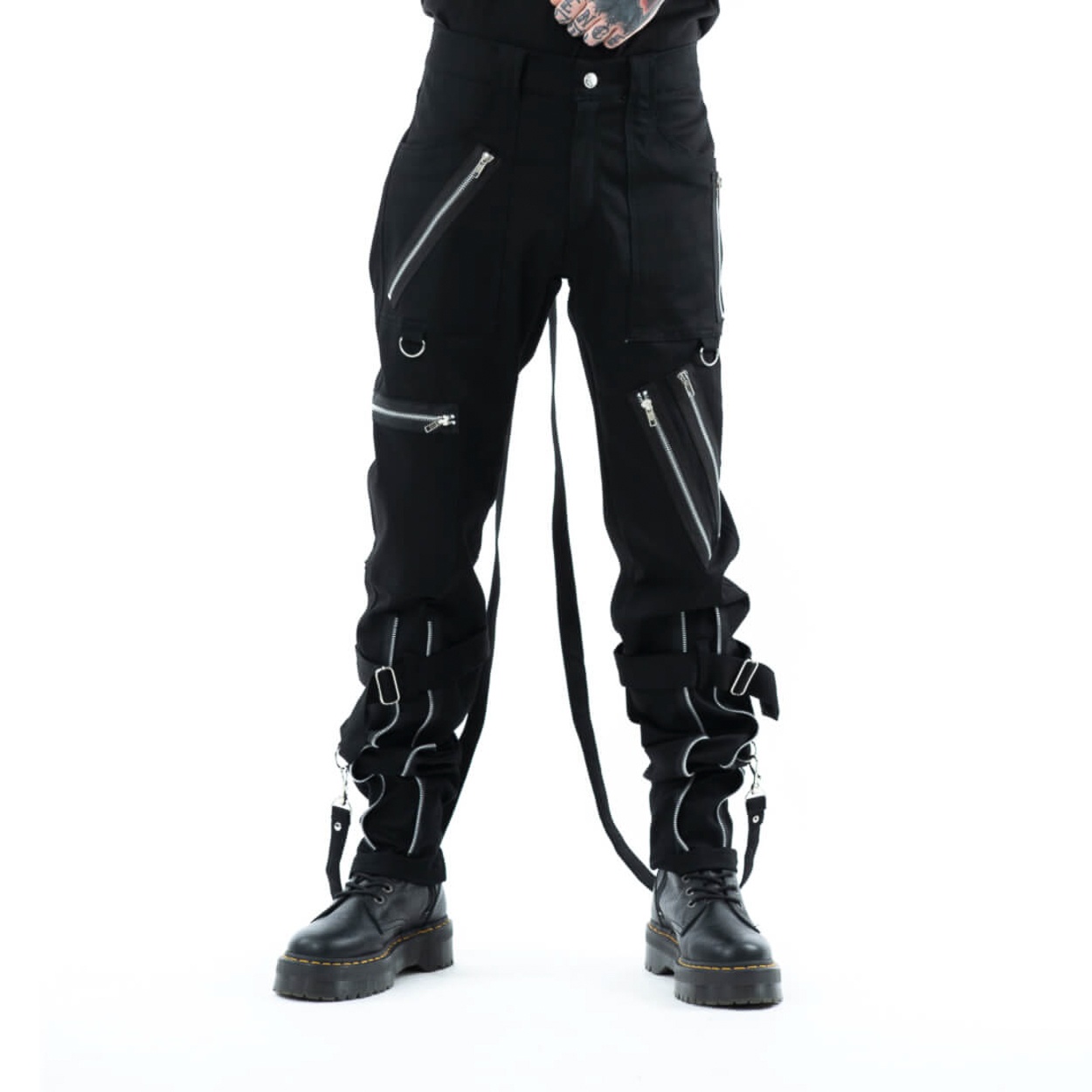 Chemical Black | Goth-punkbroek Abram met ritsen, gespen en banden