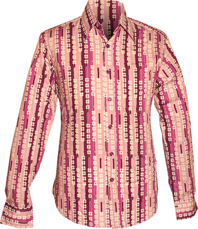 Chenaski | overhemd Seventies Shamrock Violet, lilac, creme met klaverblaadjes