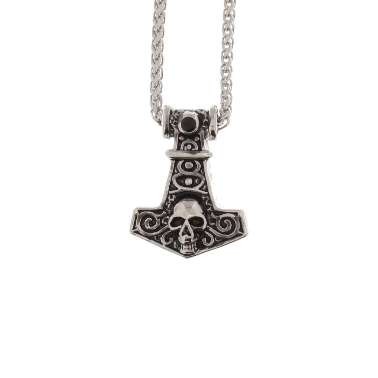 Zacharia | Halsketting met Keltische hanger Thor's Hammer met skull, Rhodium