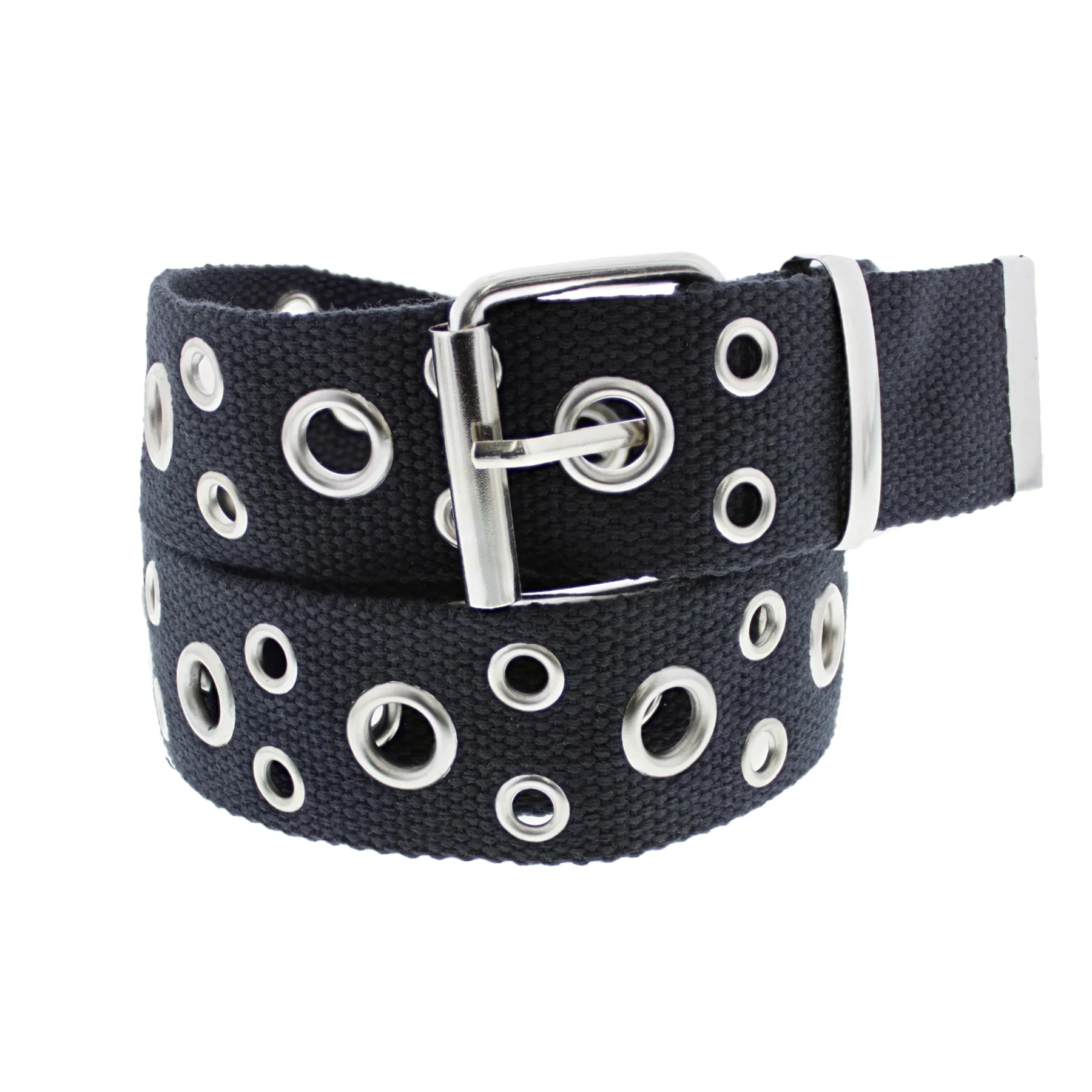 Zacharia | Zwarte canvas riem met 2 rijen grote en kleine oogjes Zacharia | Zwarte canvas riem met 2 rijen grote en kleine oogjes