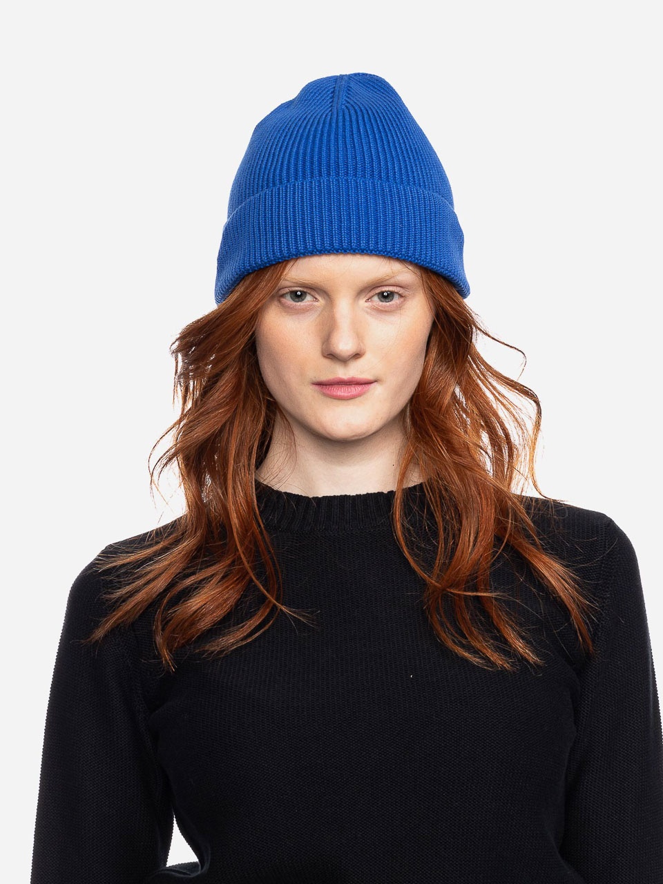 ATO Berlin | Gebreide biokatoen muts Maxim met omslag, blauw