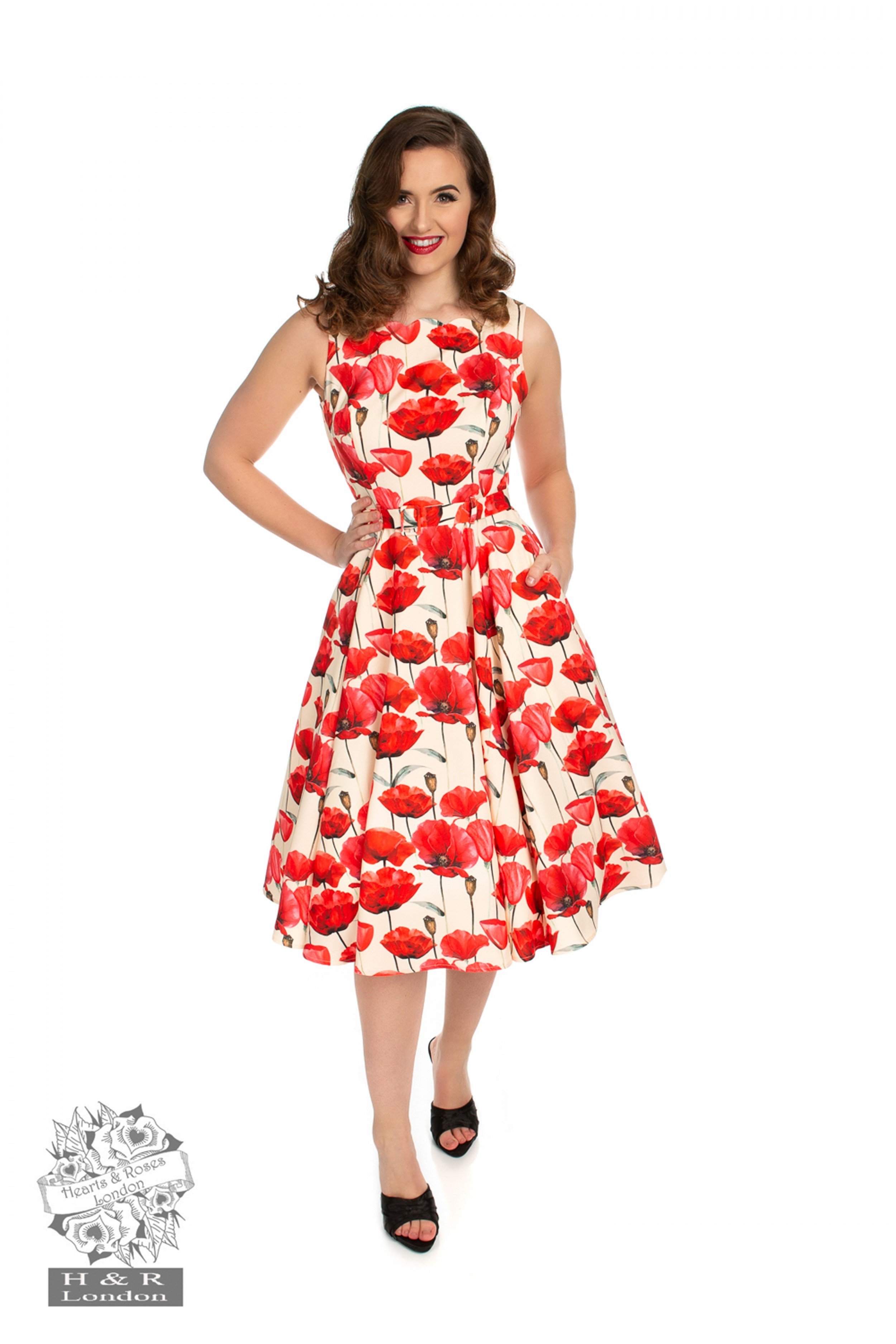 Jurk Sweet Poppy, creme met klaprozen Jurk Sweet Poppy, creme met klaprozen