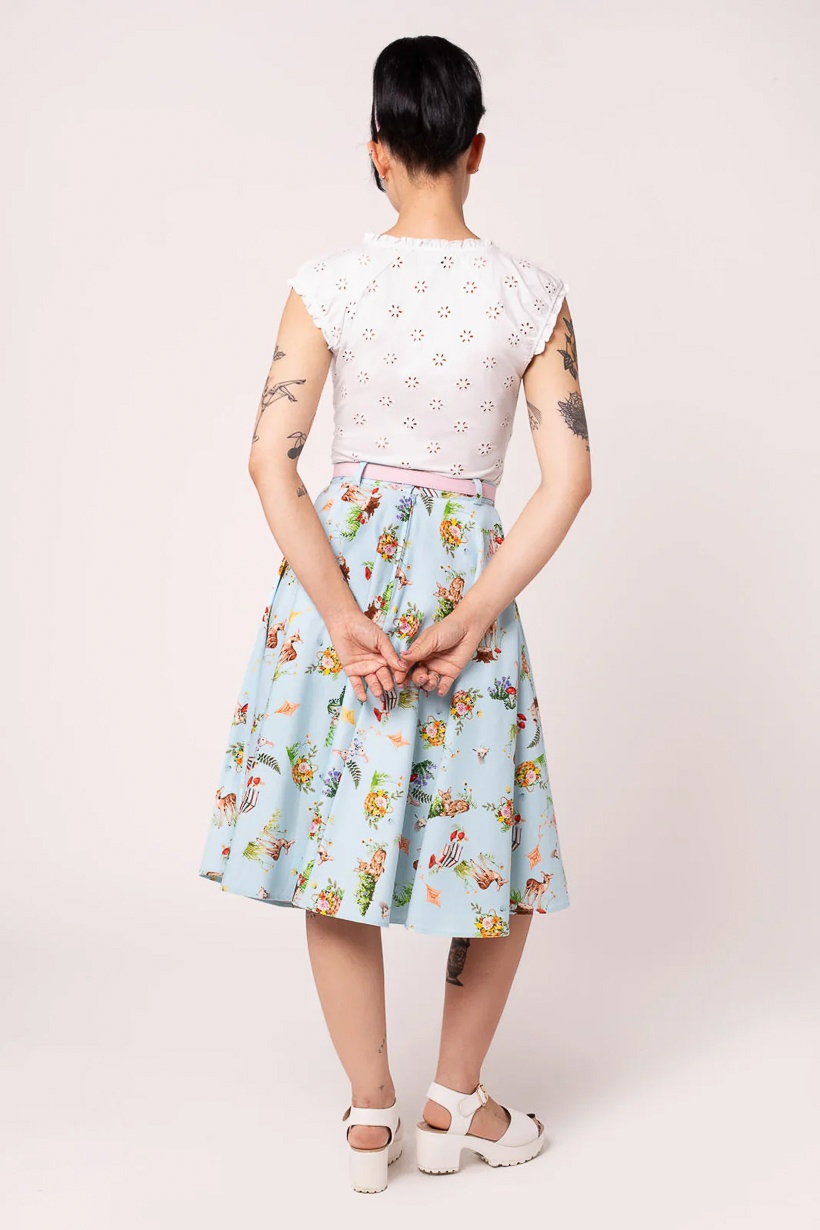 Hell Bunny | Jaren 50 rok Beatrix blauw met hertjes en konijntjes