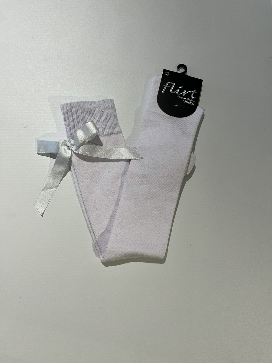 Flirt | Overknee sokken wit met witte strik, lolita-stijl Flirt | Overknee sokken wit met witte strik, lolita-stijl