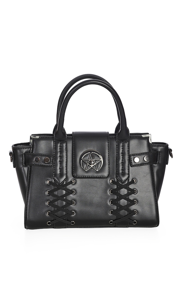 Banned | Handtas Through the darkness met corset details en pentagram