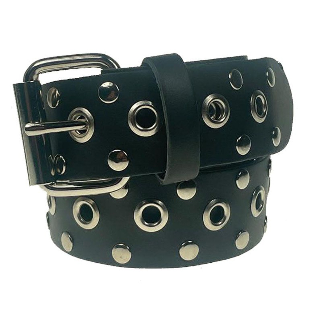 Bullet69 | Zwarte leren riem 38mm met zilverkleurige oogjes en klinknagels Bullet69 | Zwarte leren riem 38mm met zilverkleurige oogjes en klinknagels
