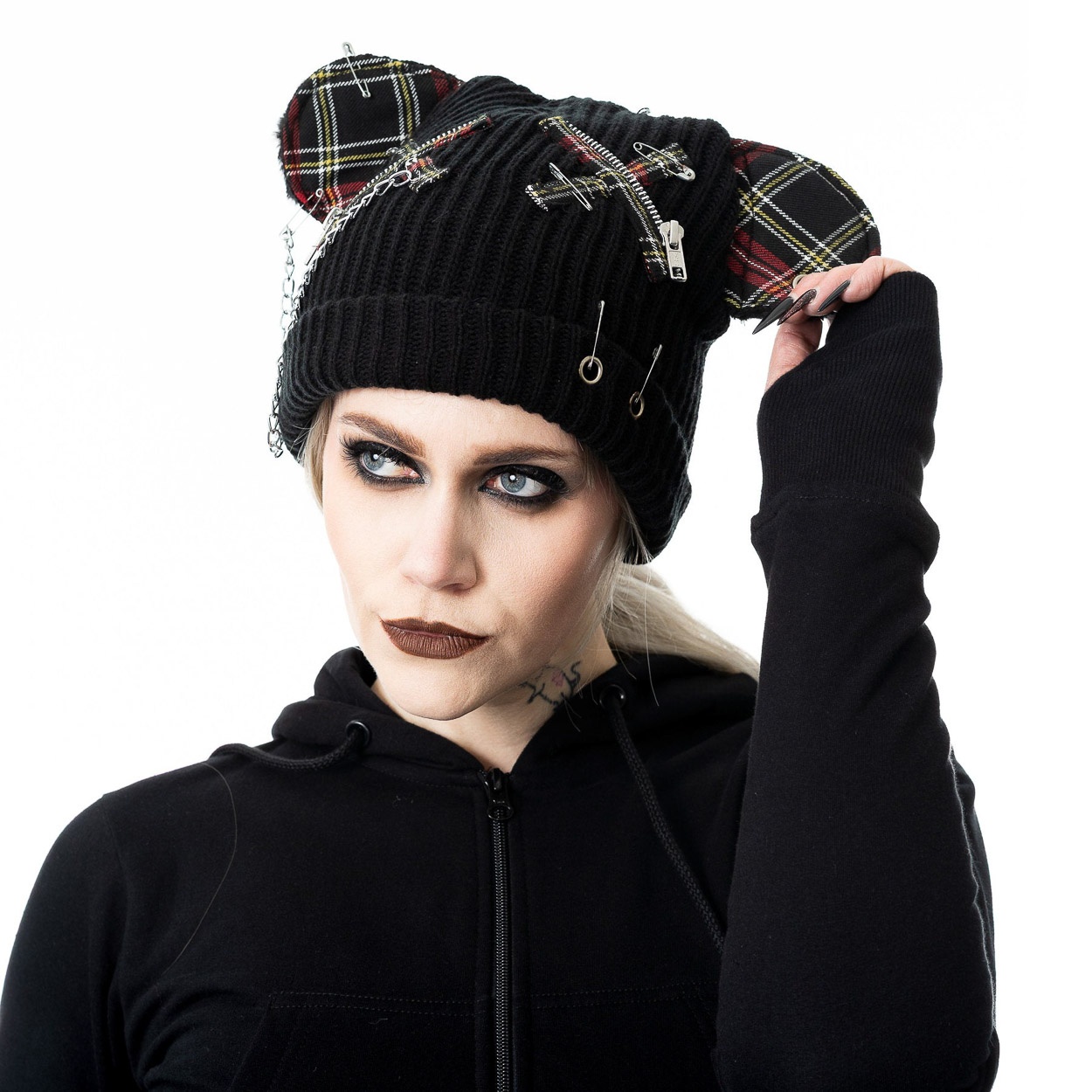 Cupcake Cult | Punk muts Beara tartan oren en ritsen Cupcake Cult | Punk muts Beara tartan oren en ritsen