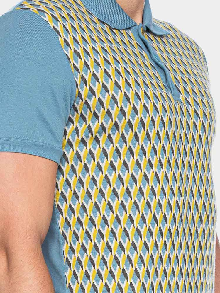 ATO Berlin | Polo Enzio jacquard patroon, helder blauw geel bio katoen ATO Berlin | Polo Enzio jacquard patroon, helder blauw geel bio katoen