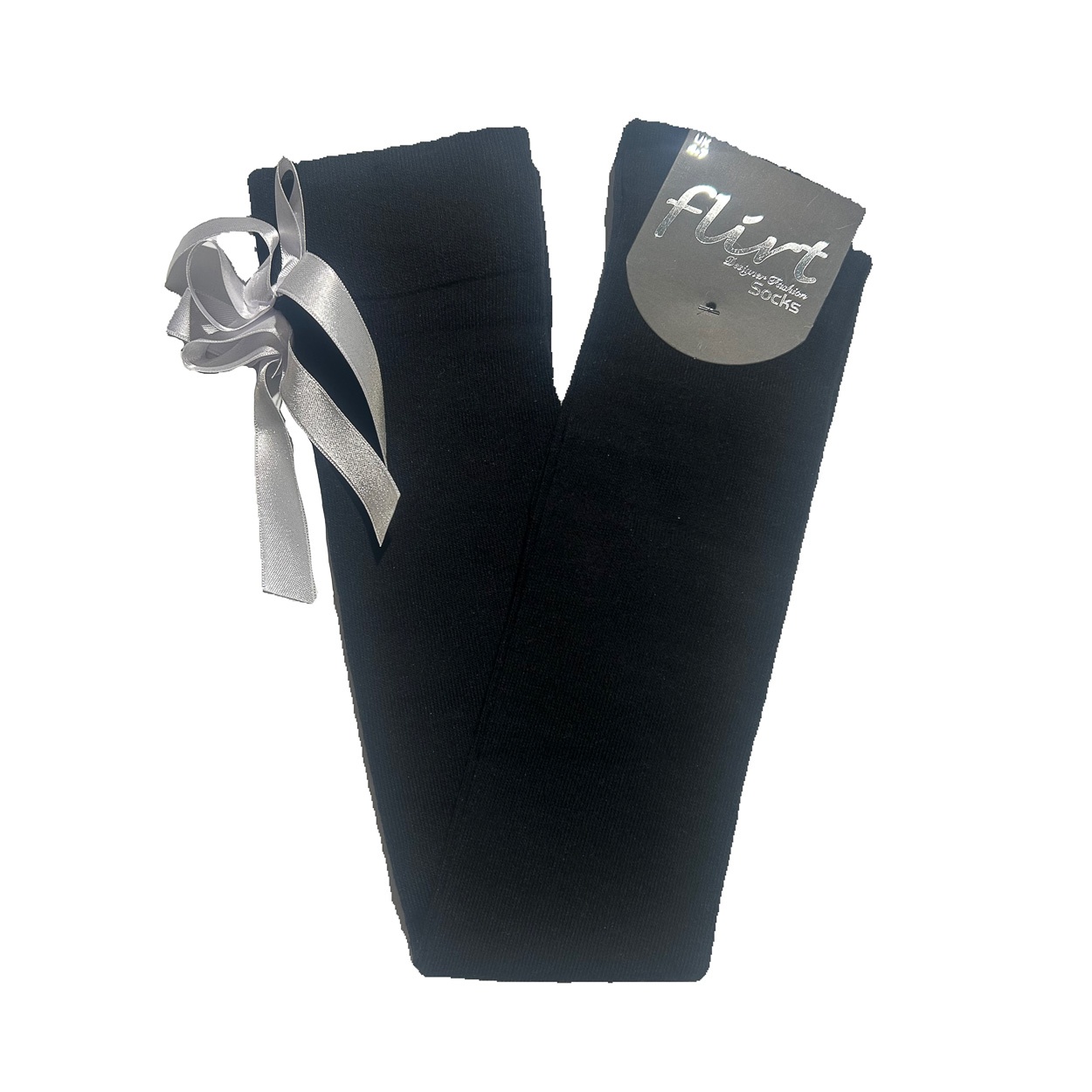 Flirt | Overknee sokken zwart met witte strik, lolita-stijl