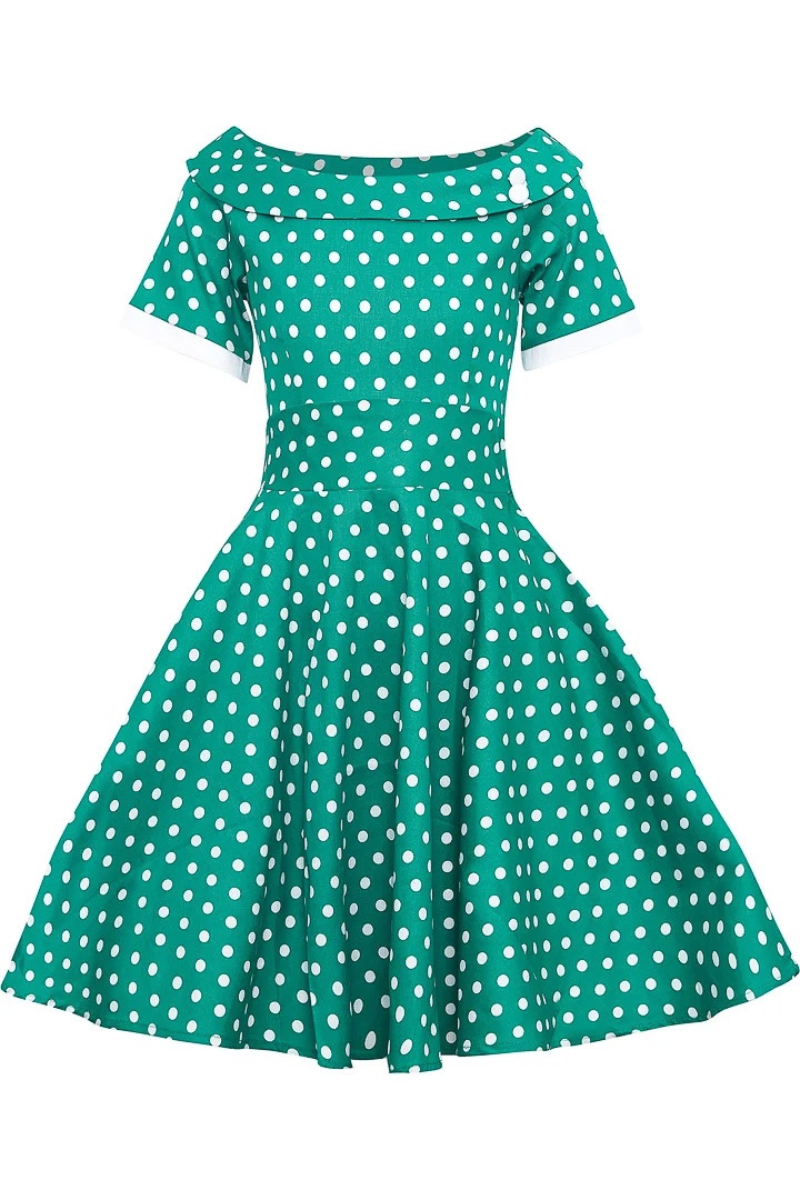 Dolly and Dotty | Kinderjurk Darlene groen met kleine witte polkadotjes 