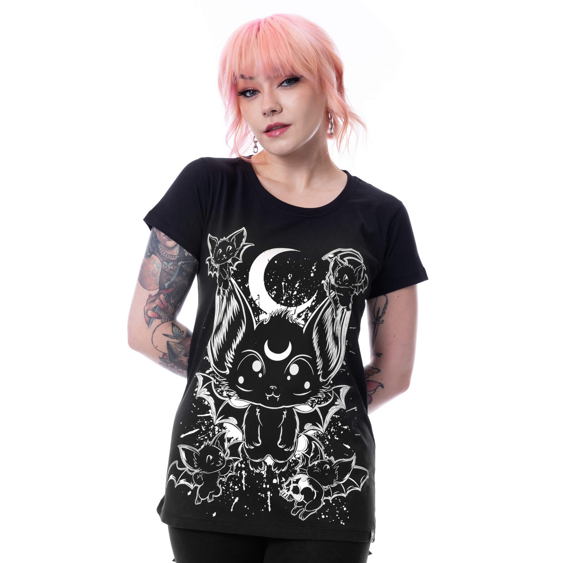 Cupcake Cult | T-shirt Baby Bats zwart met witte opdruk