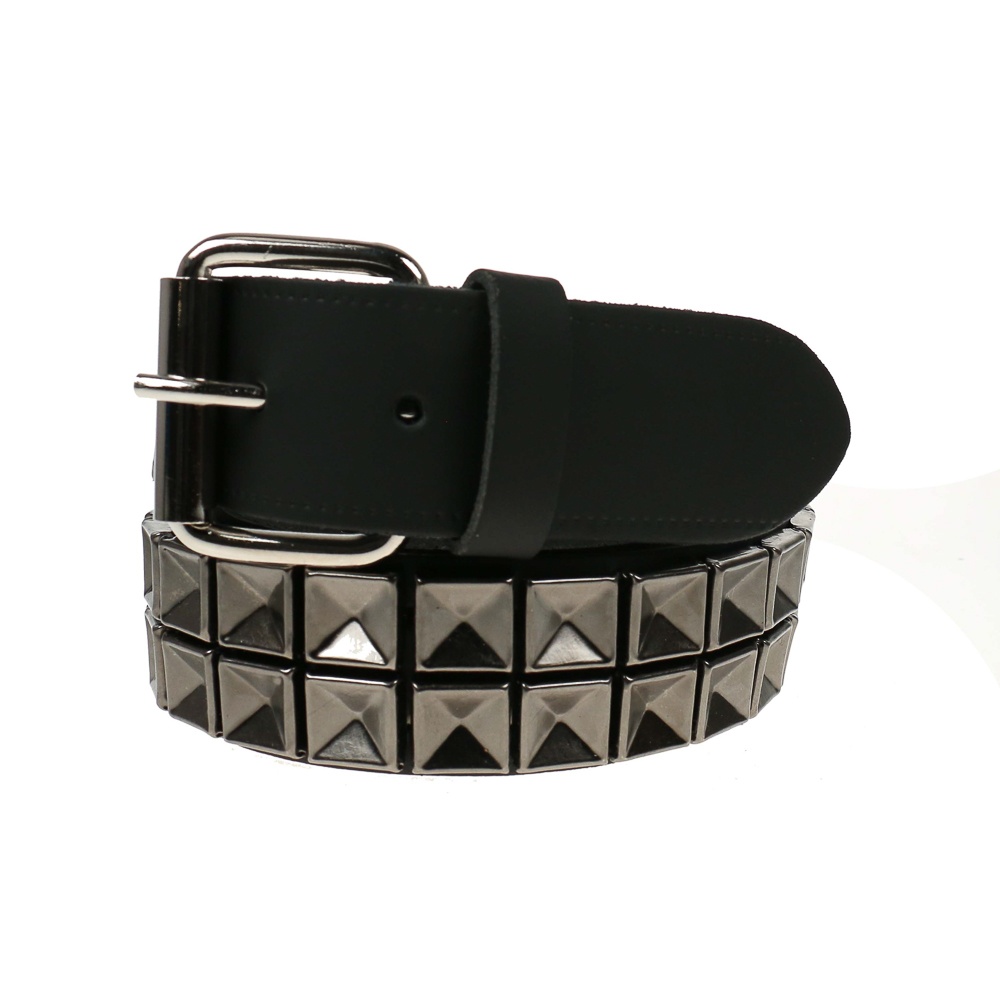 Bullet69 | Leren riem, 38mm - gun metal met 2 rijen in-pyramides Bullet69 | Leren riem, 38mm - gun metal met 2 rijen in-pyramides