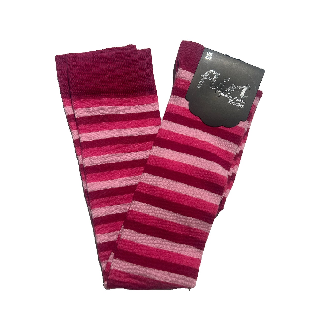 Flirt | Lange sokken cyclaam-roze gestreept 