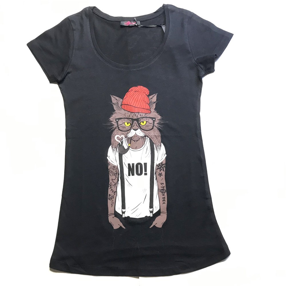 T-shirt Red hat cat, zwart T-shirt Red hat cat, zwart
