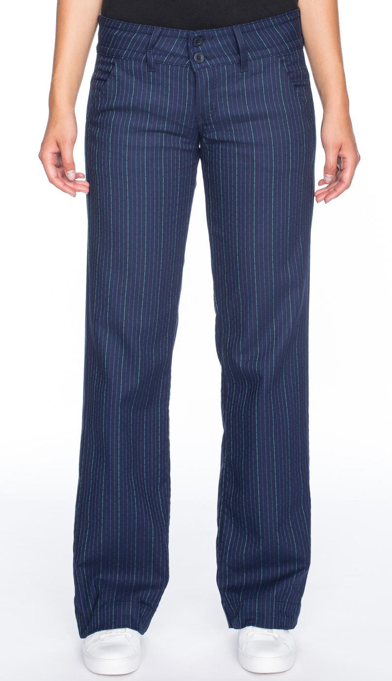 ATO Berlin, pantalon Lilia, blauw met groen krijtstreepje ATO Berlin, pantalon Lilia, blauw met groen krijtstreepje