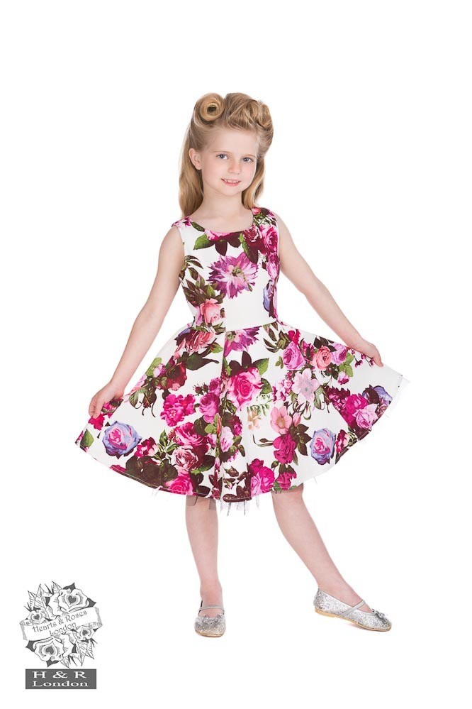 Hearts and Roses | Kinderjurk, Audrey 50s cream floral swing Hearts and Roses | Kinderjurk, Audrey 50s cream floral swing