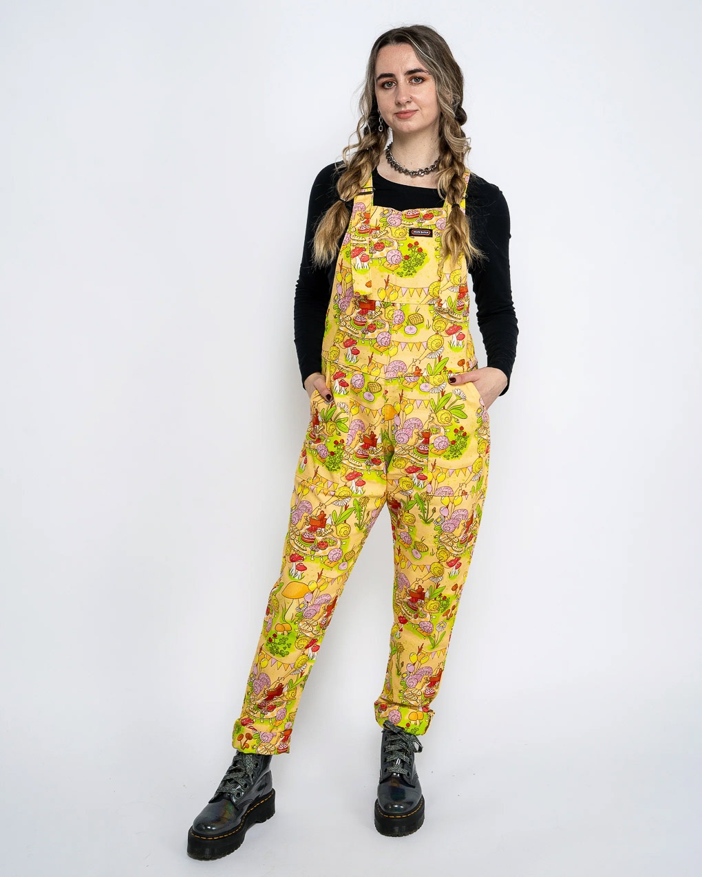 Run & Fly | Tuinbroek, Snail picnic party met gele slakken, stretch twill