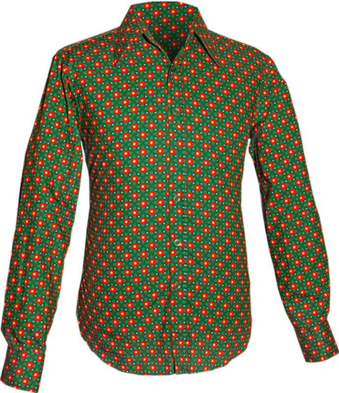 Chenaski | overhemd Seventies Flower groen met oranje bloemetjes