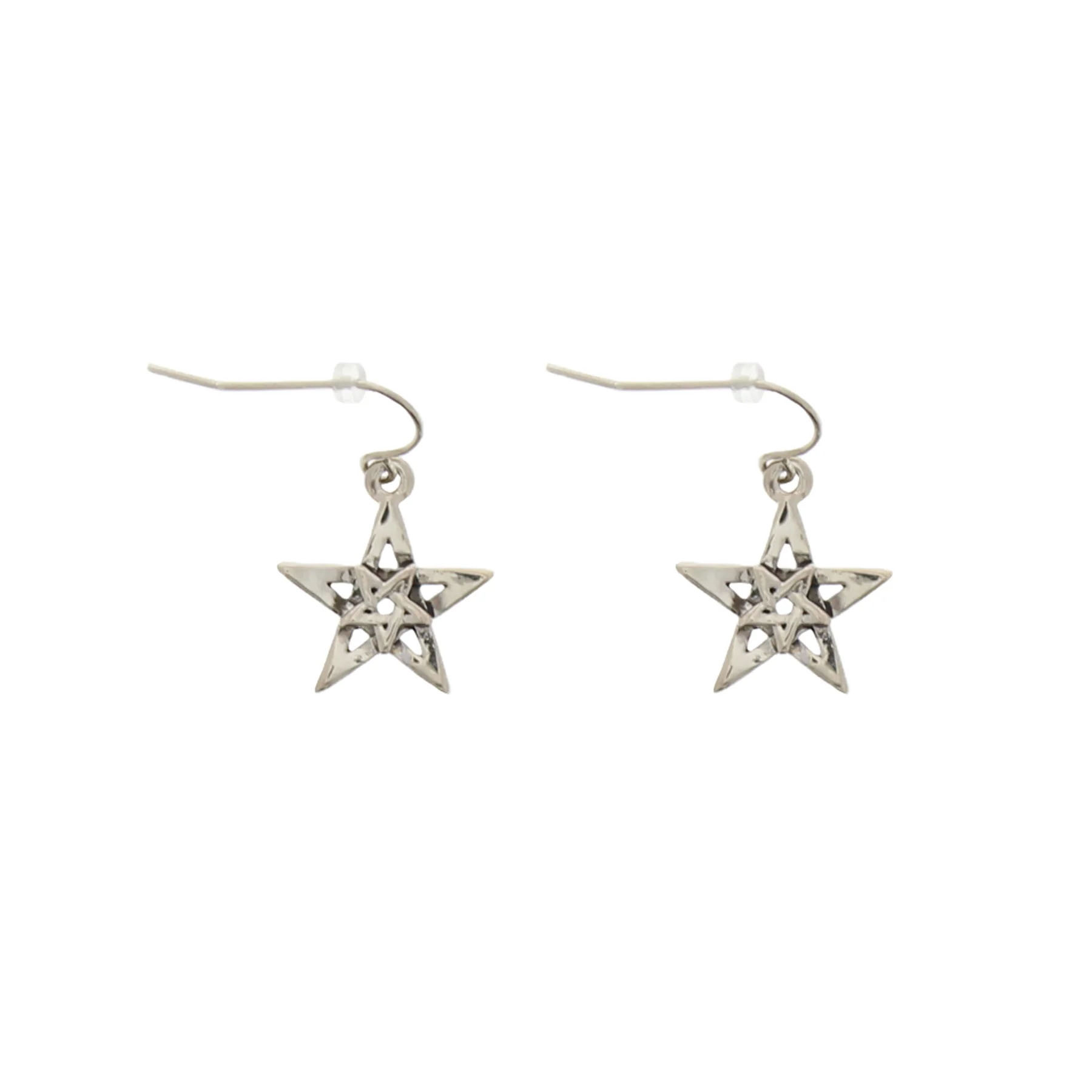 Zacharia | Goth oorbellen met dubbele wicca pentagram hangertjes