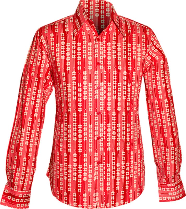 Chenaski | overhemd Seventies Shamrock bordeaux, roze, creme met klaverblaadjes Chenaski | overhemd Seventies Shamrock bordeaux, roze, creme met klaverblaadjes