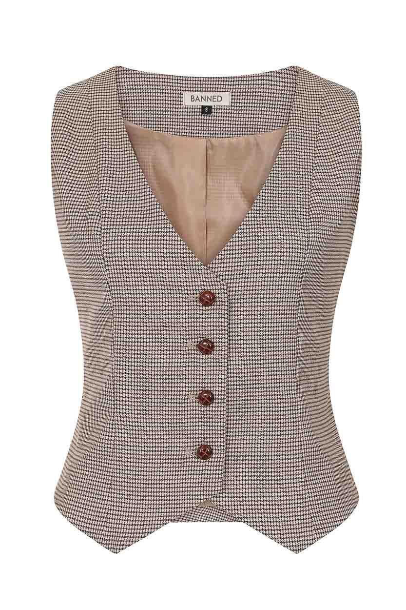 Banned | Gilet Hallie houndstooth, bruin Queen size Banned | Gilet Hallie houndstooth, bruin Queen size