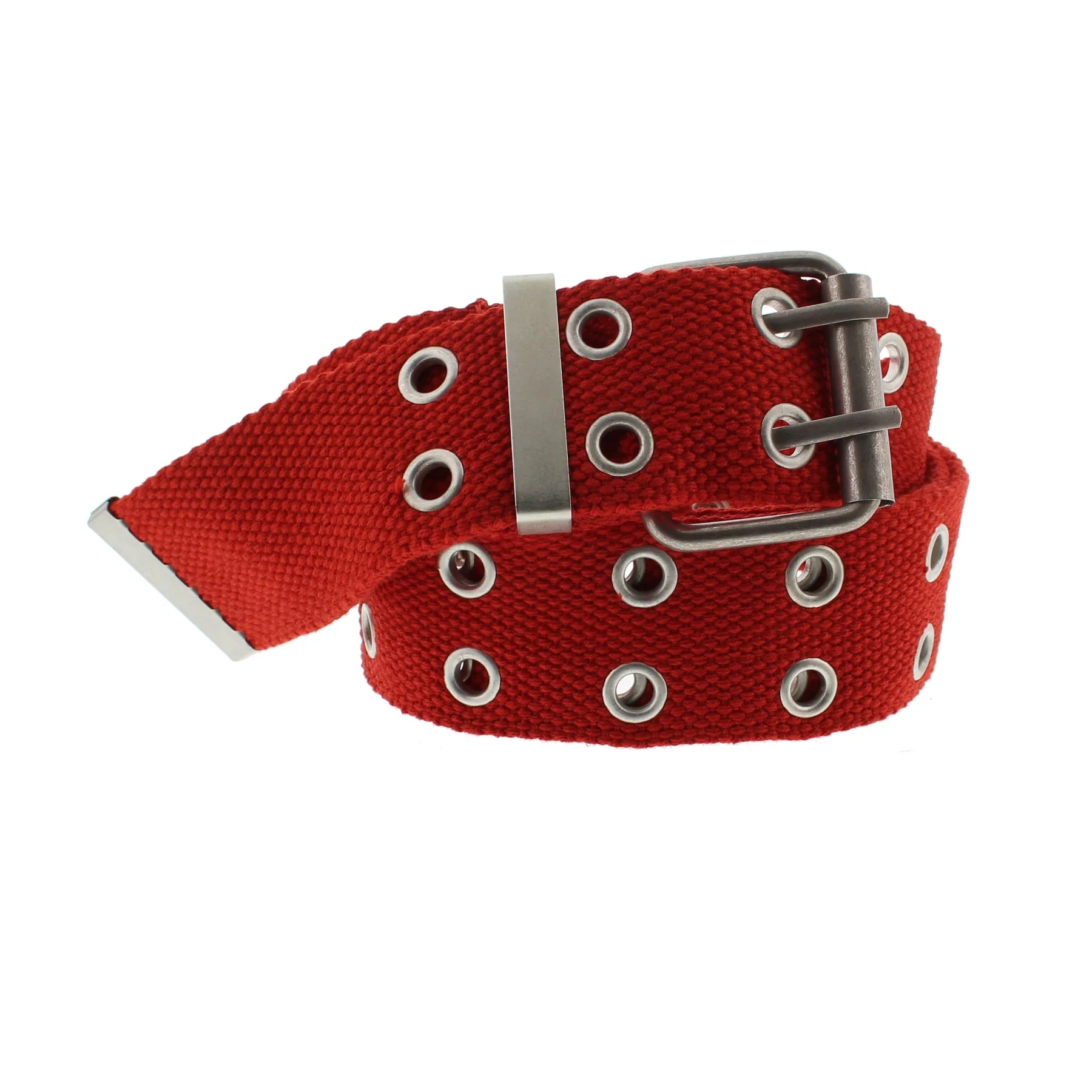 Zacharia | Rode canvas riem met 2 rijen oogjes Zacharia | Rode canvas riem met 2 rijen oogjes