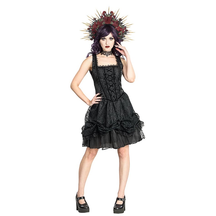 Sinister | Gothic Lolita mini-jurk Kira, zwart satijn