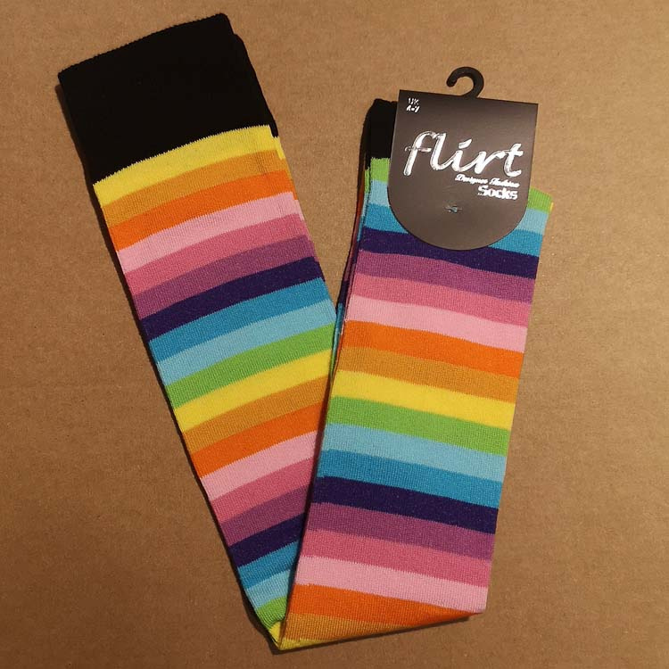 Flirt | Overknee sokken gestreept pastel regenboog Flirt | Overknee sokken gestreept pastel regenboog