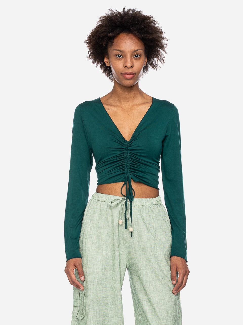 ATO Berlin | Lange mouw top Tinah, v-hals groene eco viscose