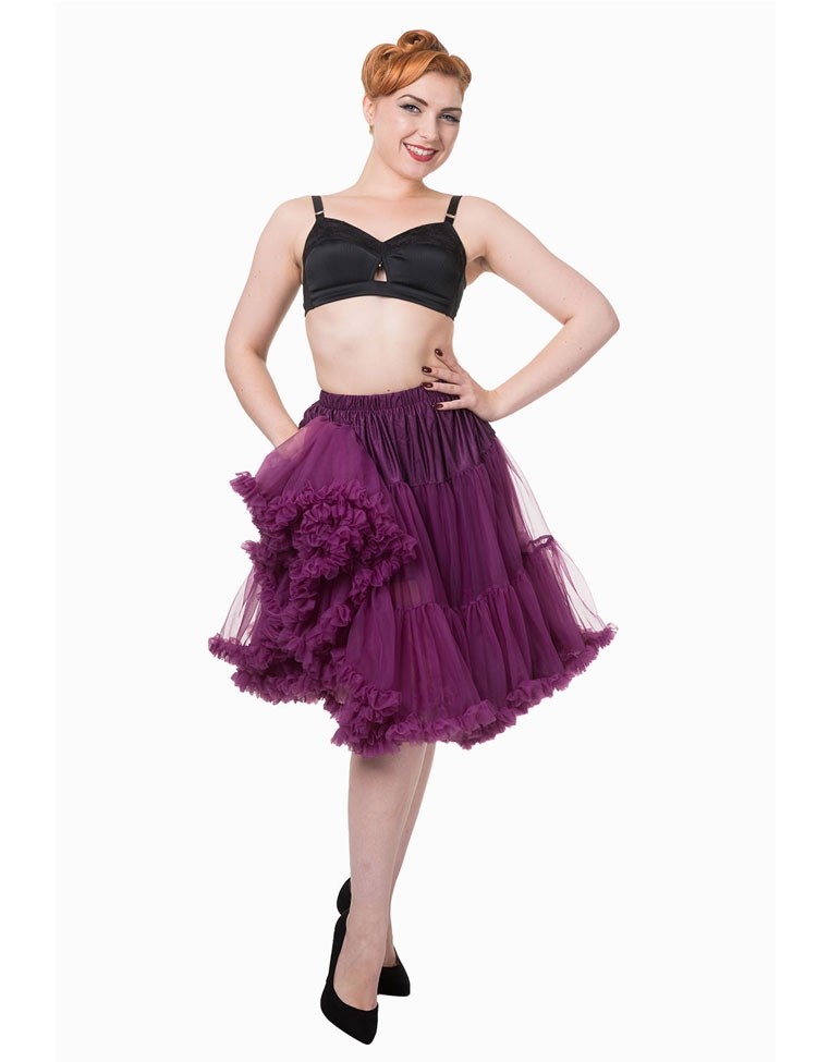 Banned | Petticoat Starlite over de knie met extra volume, aubergine
