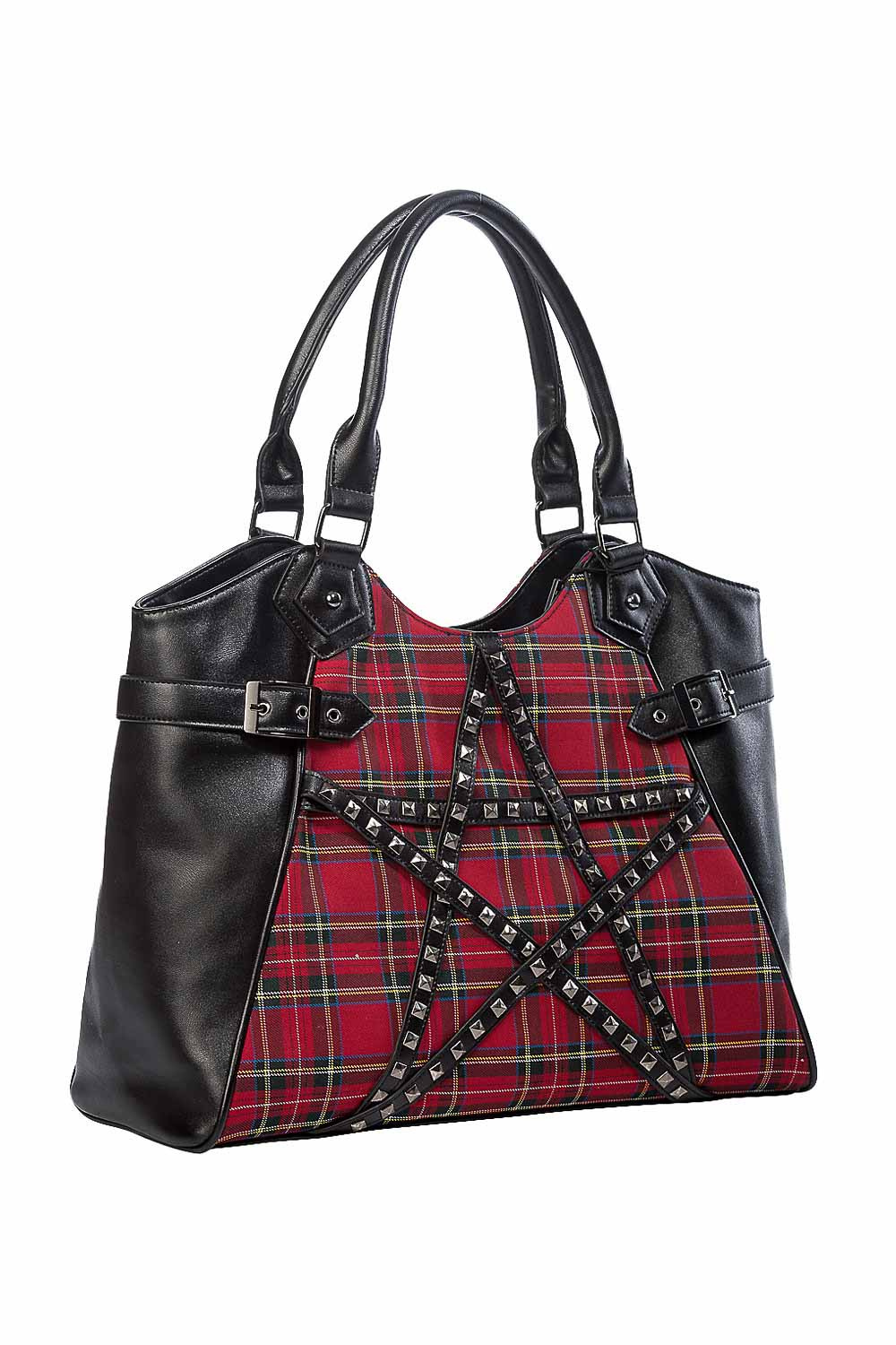 Banned | Handtas Calling of the Eclipse rode tartan met studs en gespen Banned | Handtas Calling of the Eclipse rode tartan met studs en gespen
