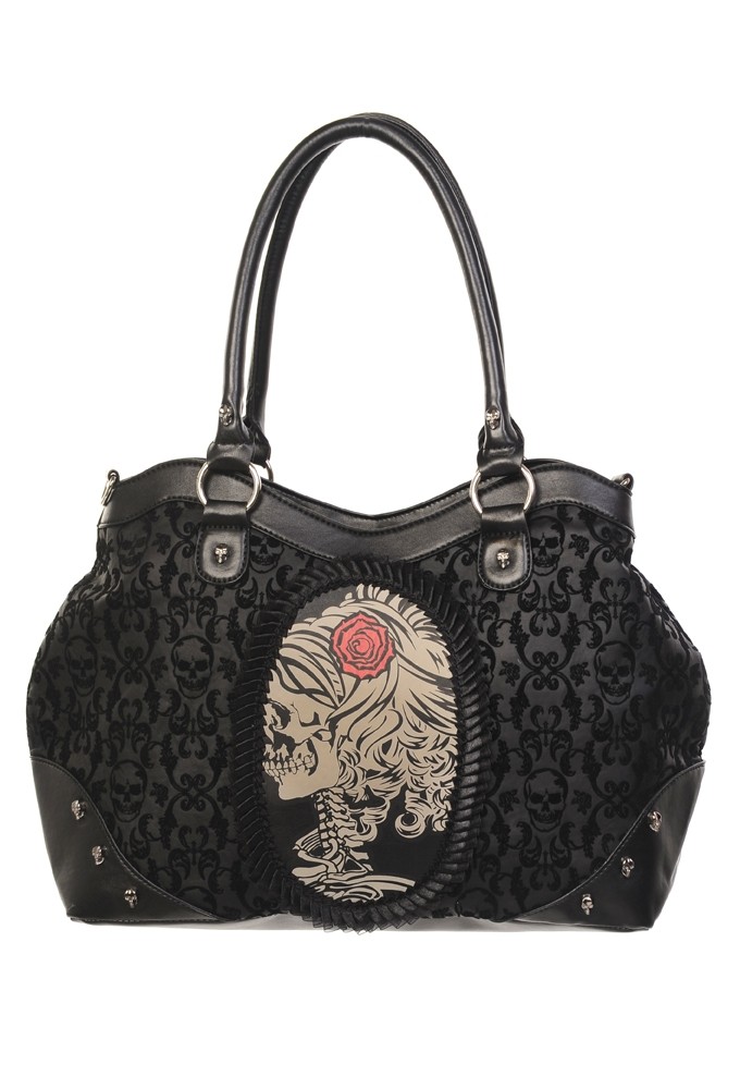 Banned | Goth handtas Cameo Lady rose skull
