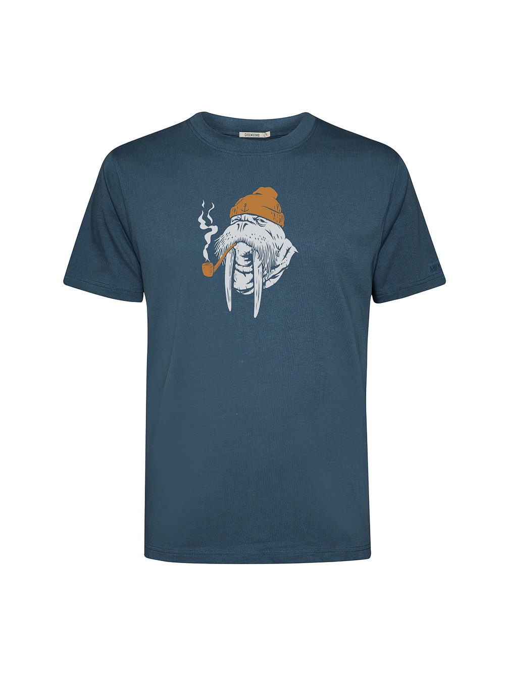 Green Bomb | T-shirt Smokey Walrus, blauw pine bio katoen