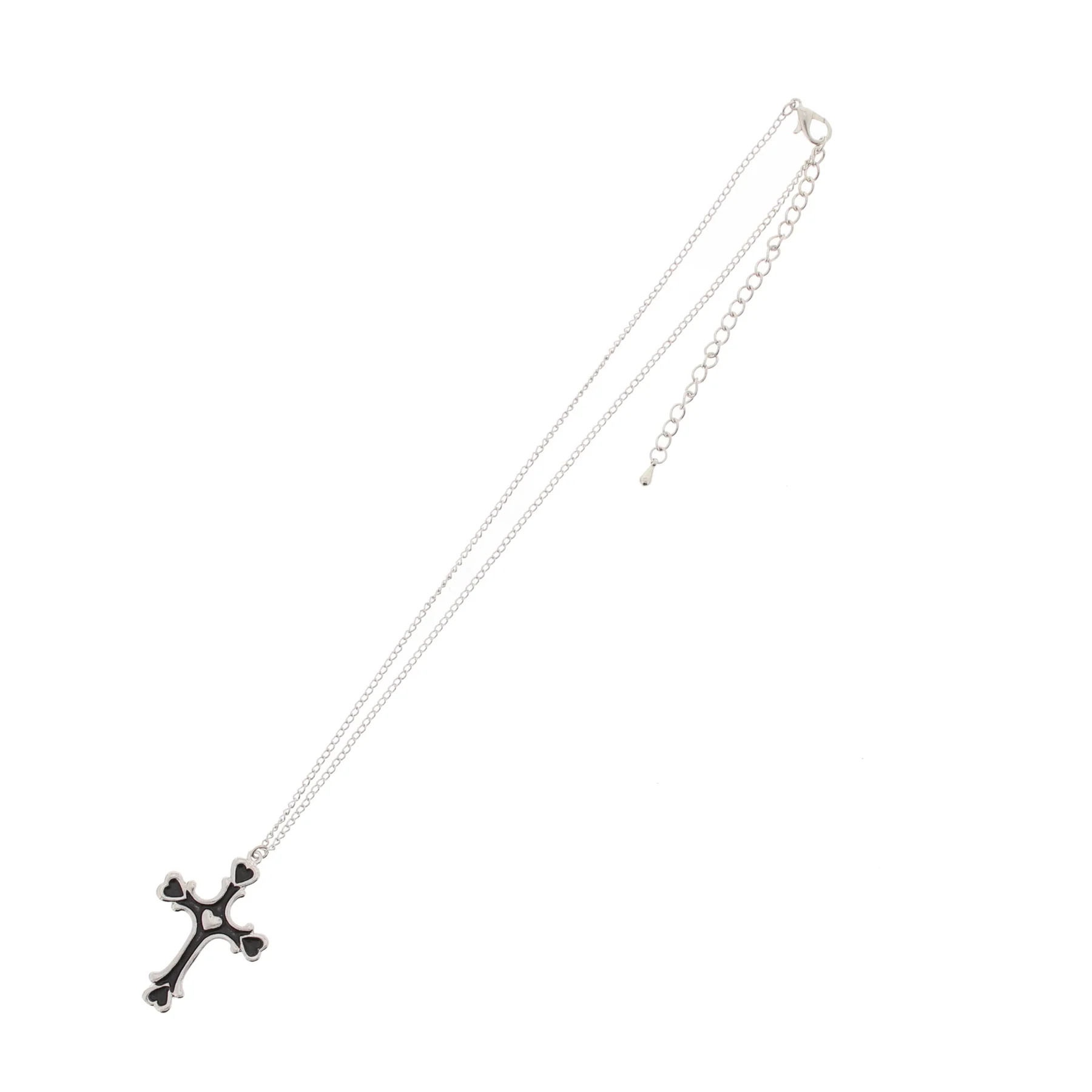 Zacharia | Halsketting zwart en zilver kruis met hartjes