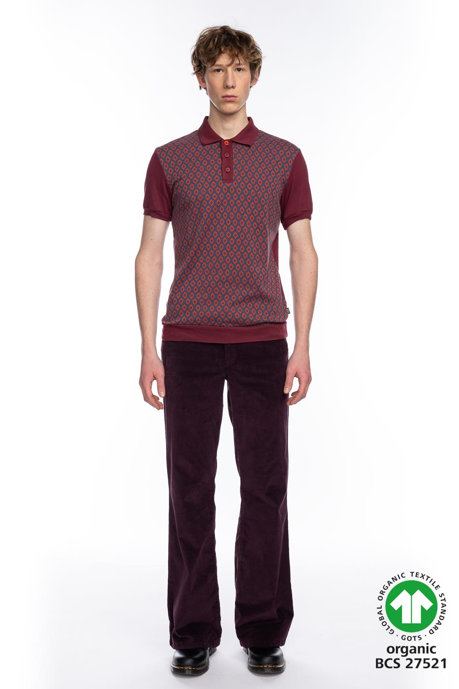 ATO Berlin | Polo Enzio bio katoen, blauw oranje jacquard patroon