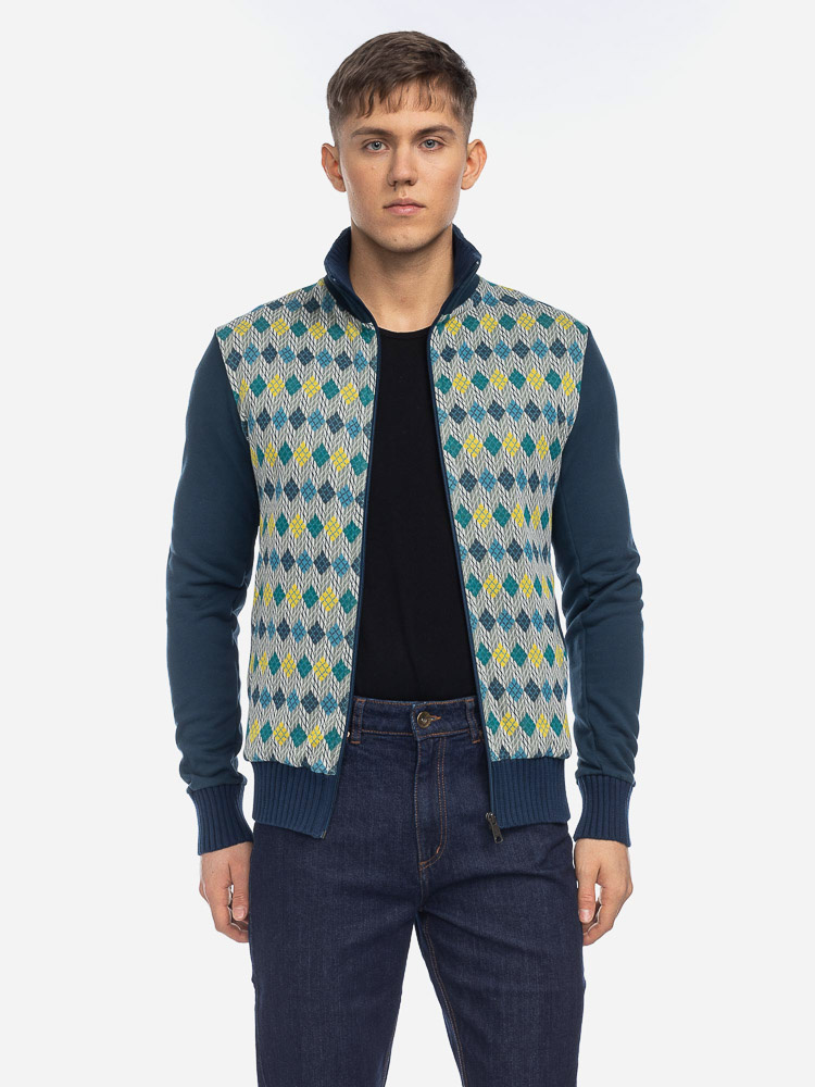 ATO Berlin | Vest Toni blauw geel jacquard patroon, biokatoen