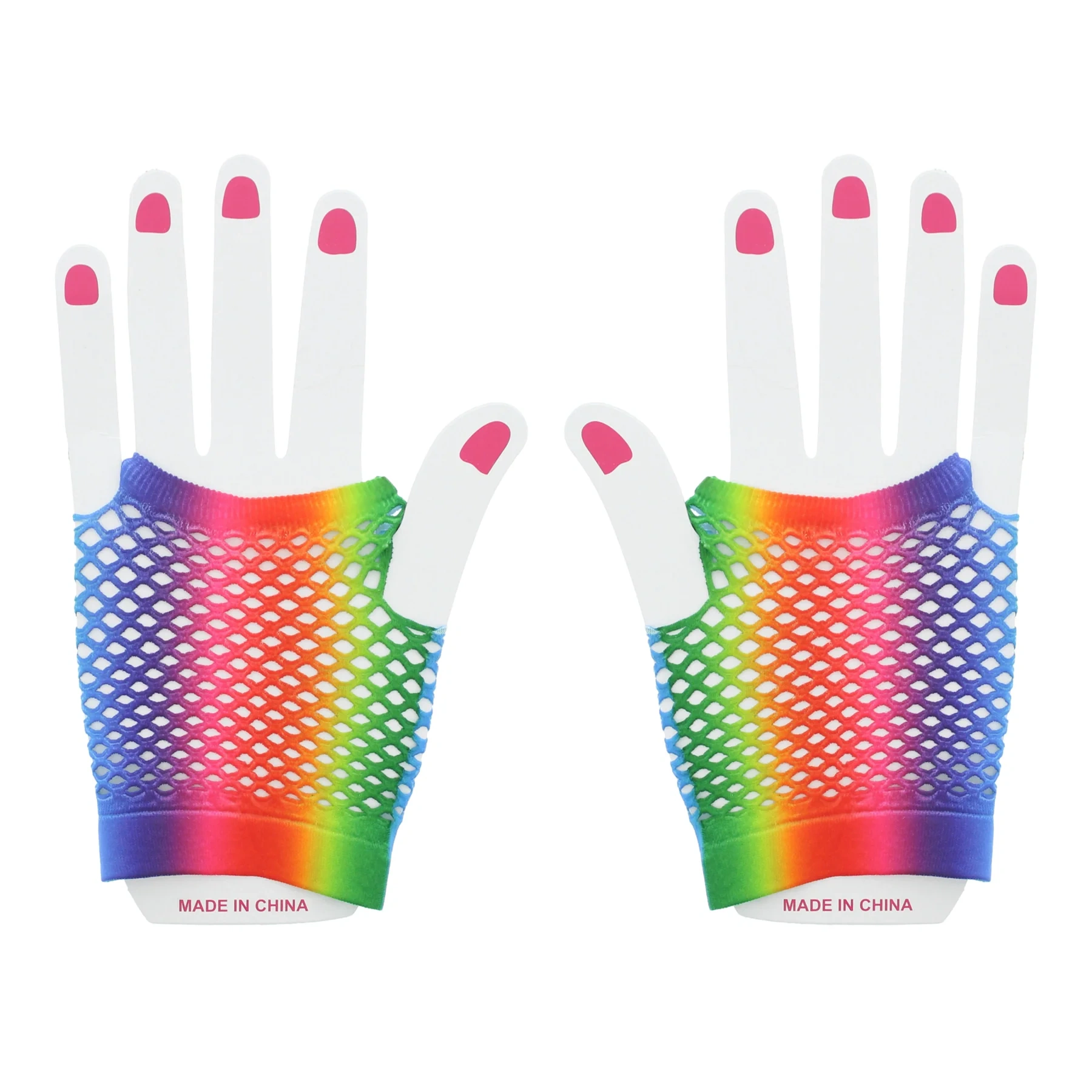 Zacharia | Vingerloze regenboog fishnet handschoentjes