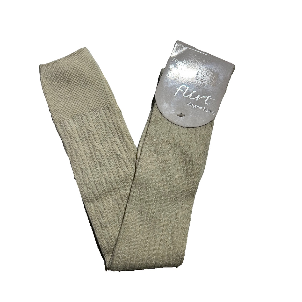 Flirt | Overknee sokken effen cremé met fijn kabelpatroon, wol