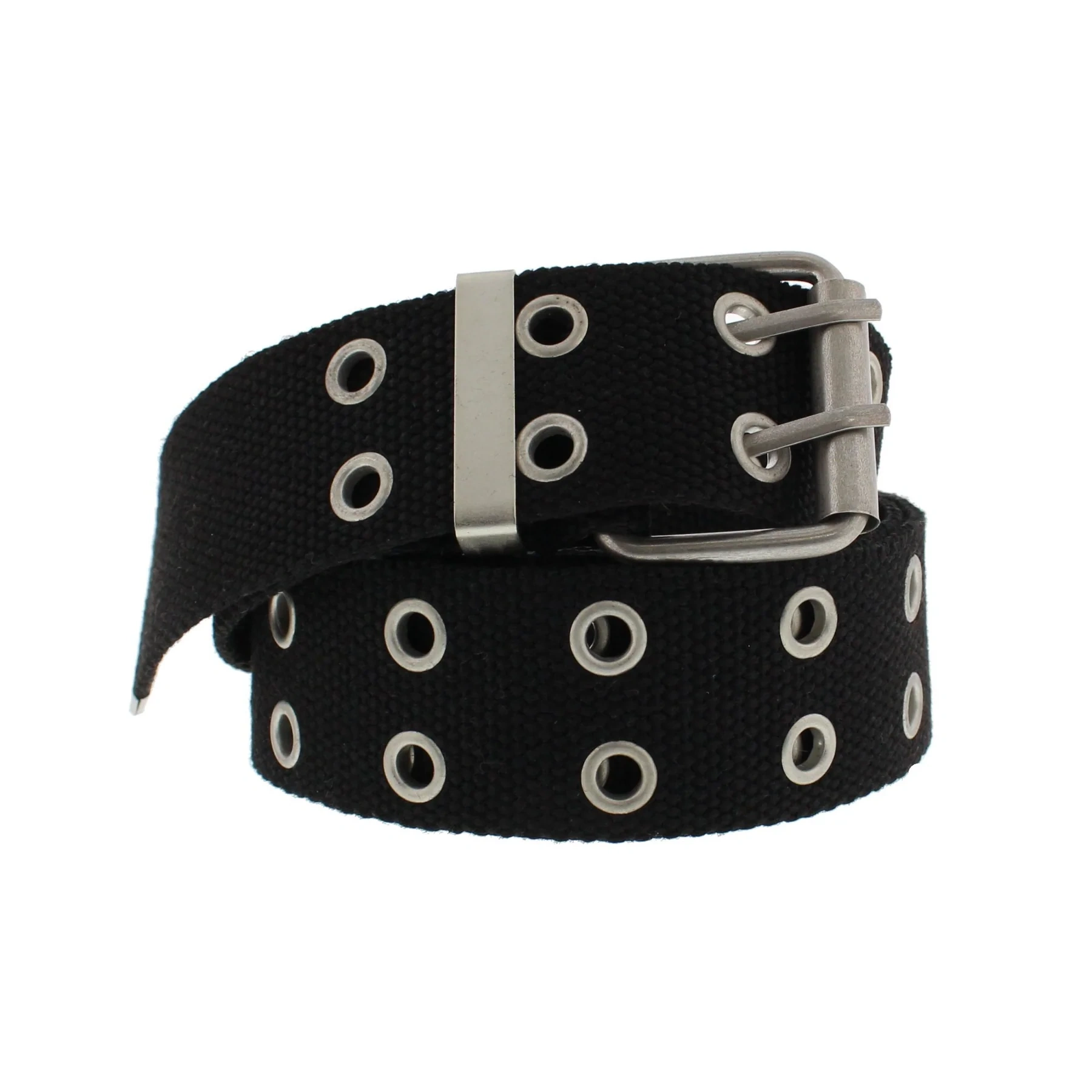 Zacharia | Zwarte canvas riem met 2 rijen oogjes