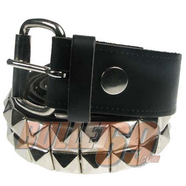 Bullet69 - Leren riem, 38mm - zwart met 2 rijen zilveren pyramide studs Bullet69 - Leren riem, 38mm - zwart met 2 rijen zilveren pyramide studs