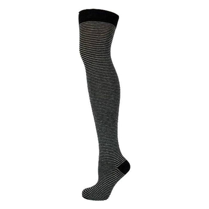 Macahel | Overknee sokken met extra smalle zwart en grijze strepen Macahel | Overknee sokken met extra smalle zwart en grijze strepen