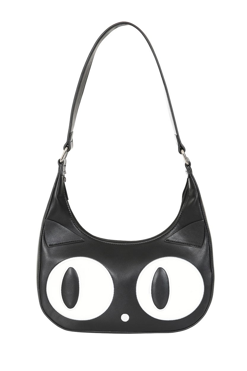 Banned | Black Witching Cat schoudertas met grote ogen en oortjes Banned | Black Witching Cat schoudertas met grote ogen en oortjes