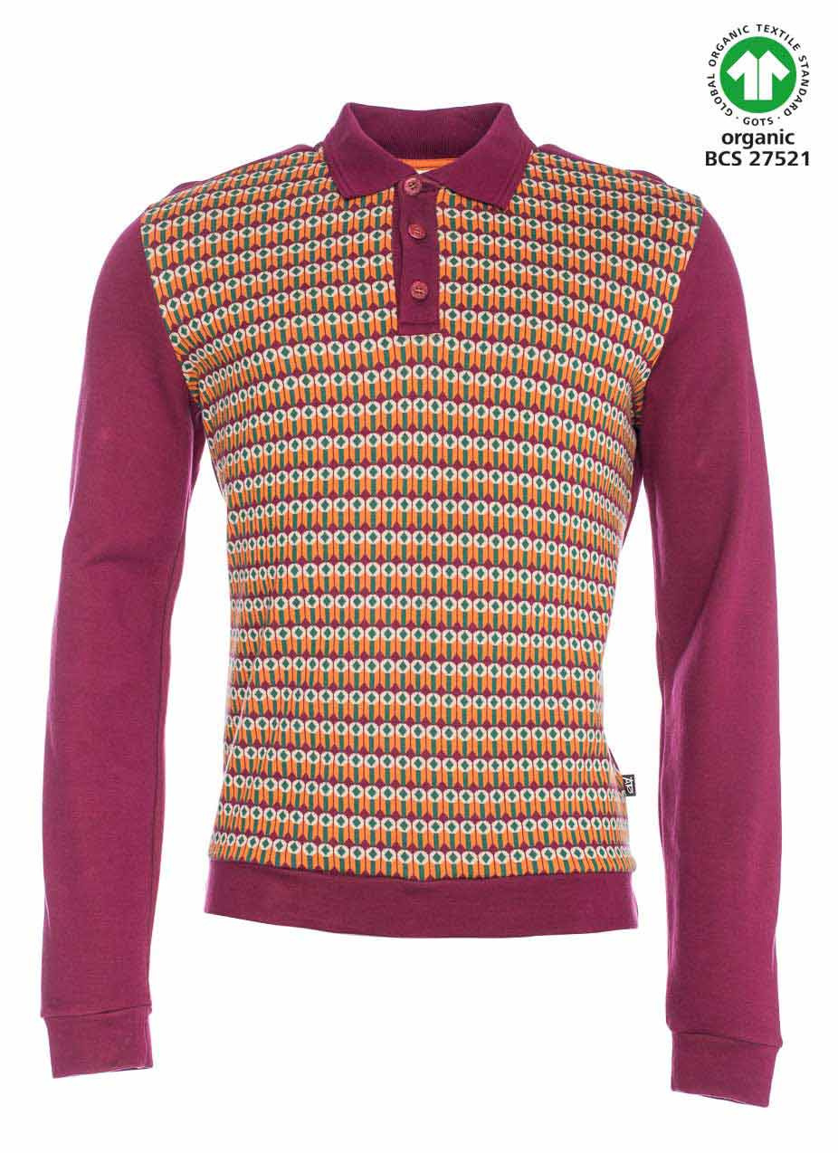 ATO Berlin, polo Enne lange mouw retro aubergine oranje ATO Berlin, polo Enne lange mouw retro aubergine oranje