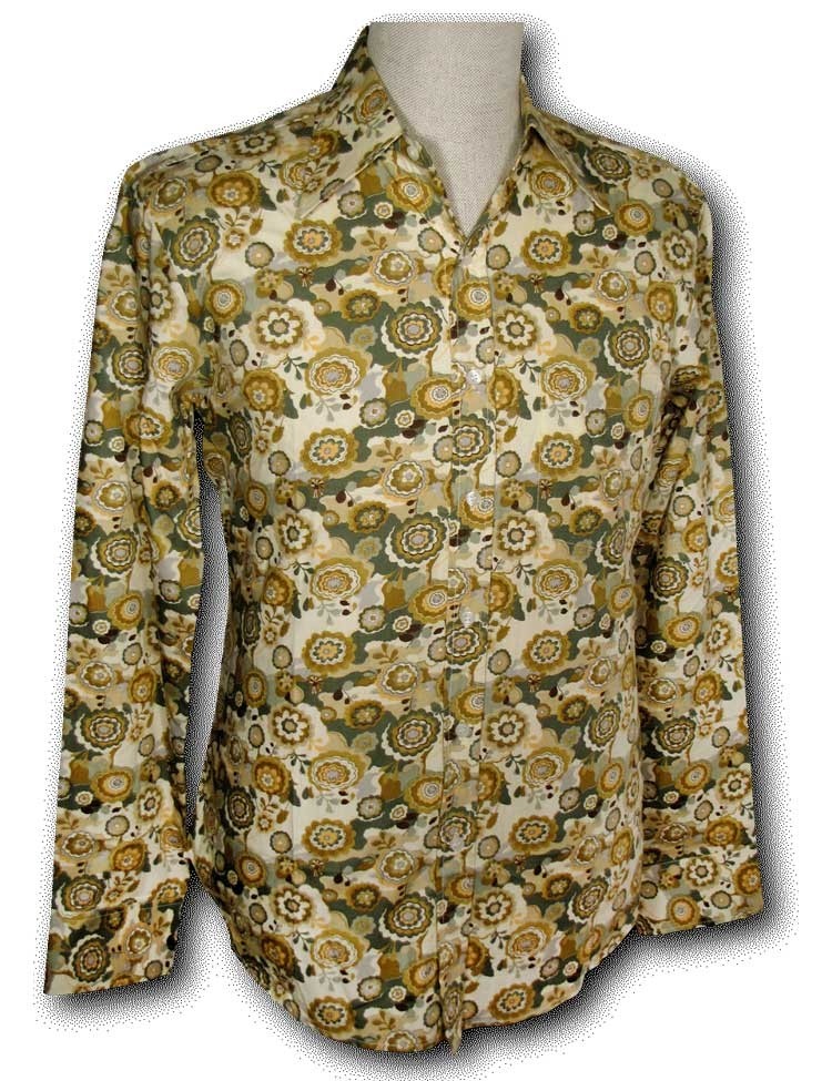 Overhemd Seventies Outlined Flowers green Overhemd Seventies Outlined Flowers green