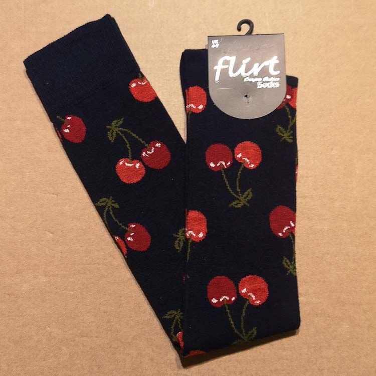 Flirt | Overknee sokken blauw met rode kersen Flirt | Overknee sokken blauw met rode kersen