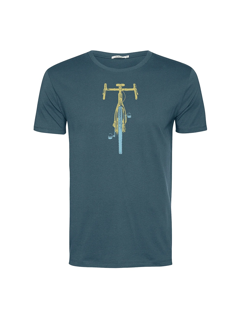 Green Bomb | T-shirt Bike front stamp, blue stone bio katoen