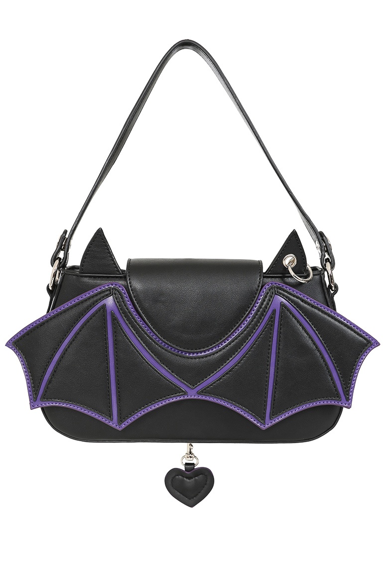 Banned | Handtas zwart paarse Batwing Charm met vleermuis vleugel Banned | Handtas zwart paarse Batwing Charm met vleermuis vleugel