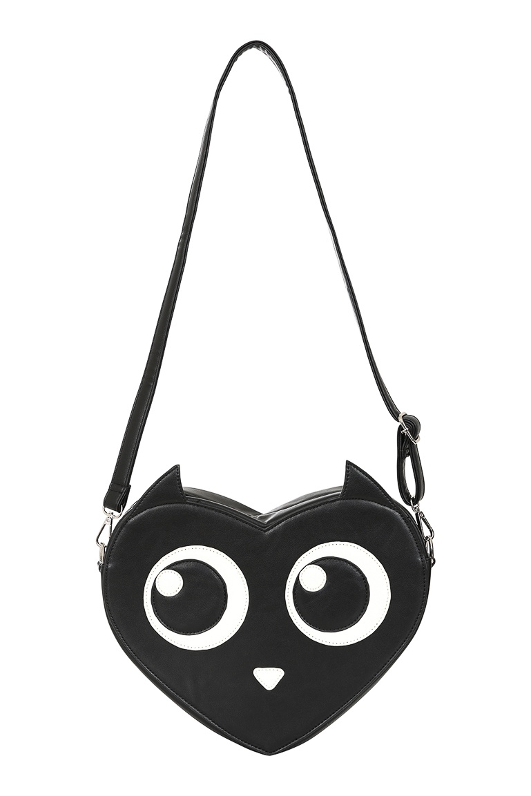 Banned | Kawaii gothic Nocturnal Feline hartvormige schoudertas met ogen en oortjes