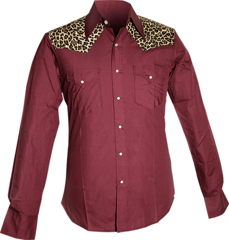 Chenaski | Rockabilly '50 cowboy overhemd, leopard aubergine